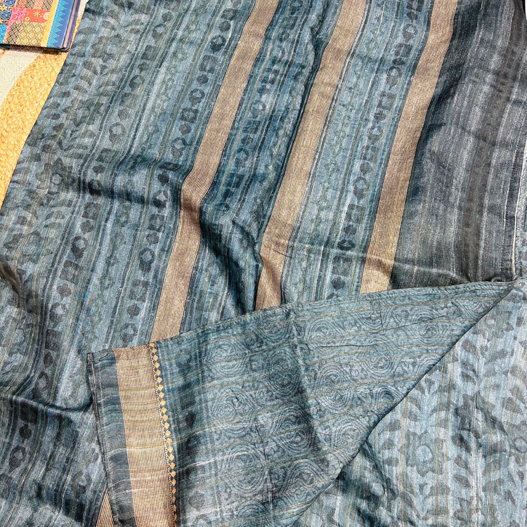 Steel Blue Semi Tussar Saree