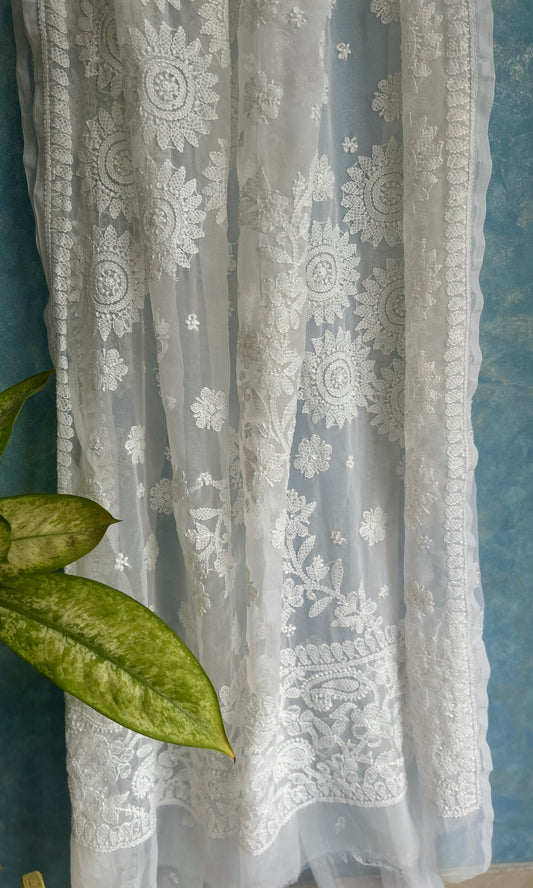 White Chikankari Saree