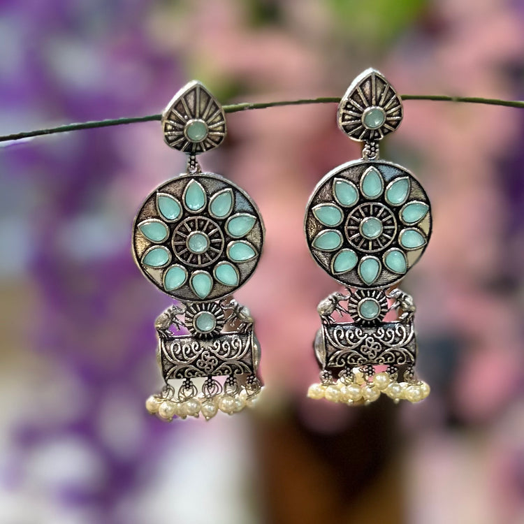 Torquoise Stone Silver Oxidised Earrings