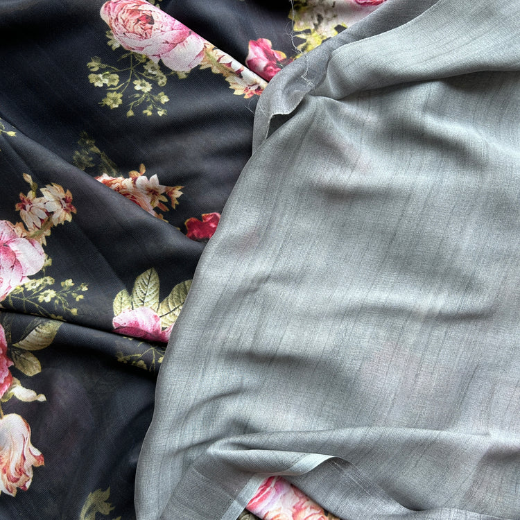 Crepe Chiffon Vintage Black Printed Saree