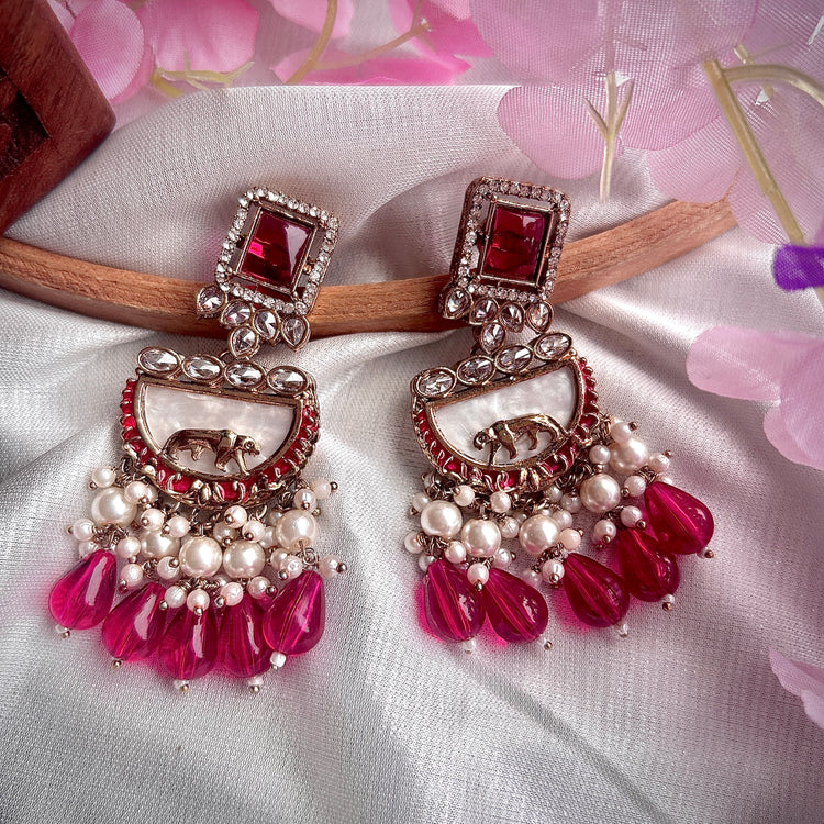 Aks - Gold Plated Pink Earrings