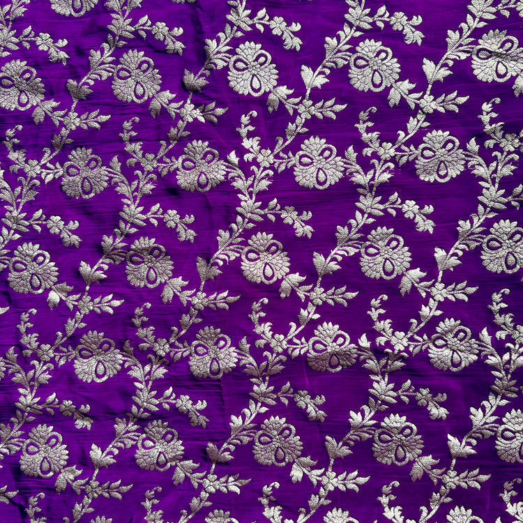 Purple Crepe Jacqaurd Zari Woven Fabric