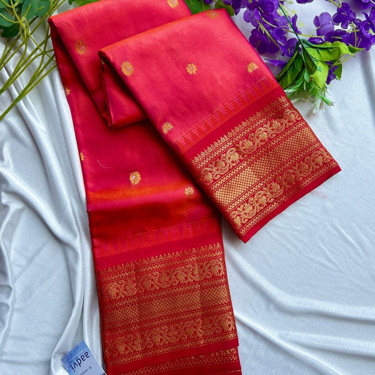 Raspberry Dual Tone Kuttu Border Kanchi Silk Sario