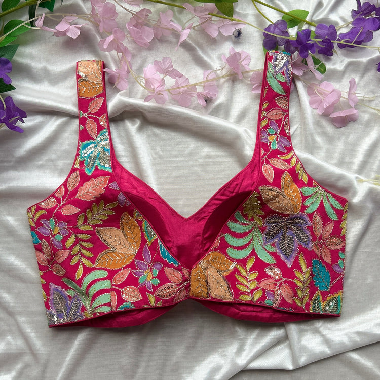 Pink Floral Designer Blouse