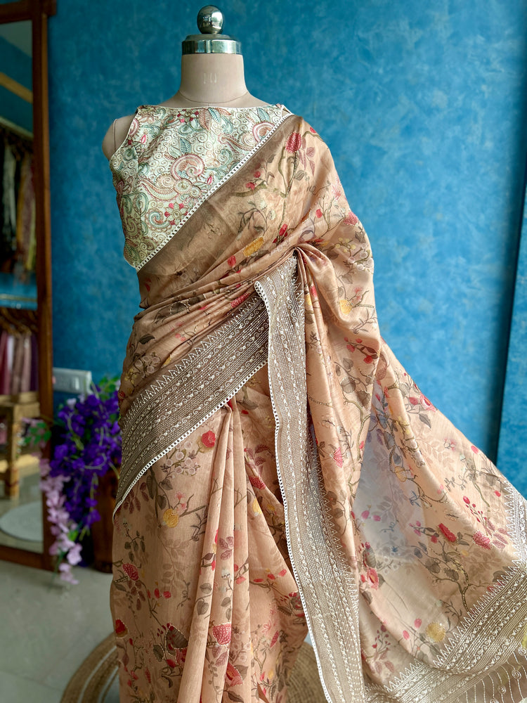 Bronze Blush Digital Printed Chanderi Sari