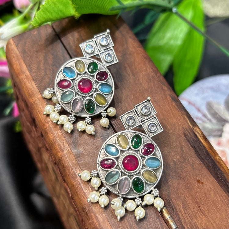 Multicolour Silver Oxidised Earrings