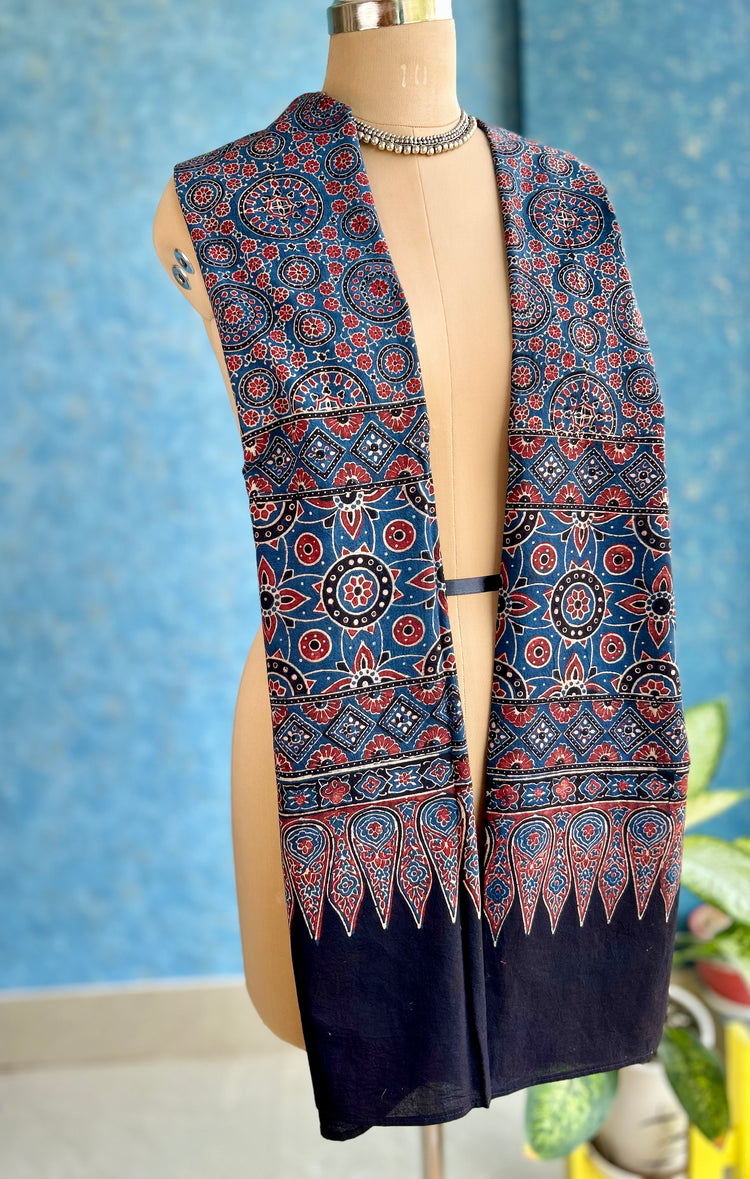 Ajrakh Block Printed Mul Stole
