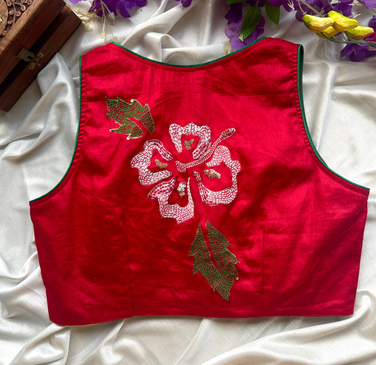 Red Thread Work Cotton Blouse