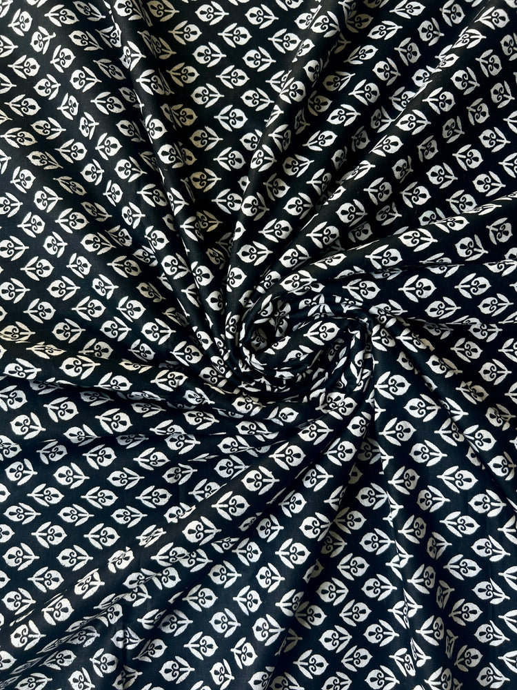 Black Block Printed Cotton Fabric
