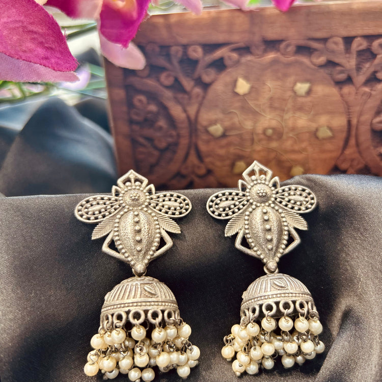 Black polished Silver Oxidised Jhumka