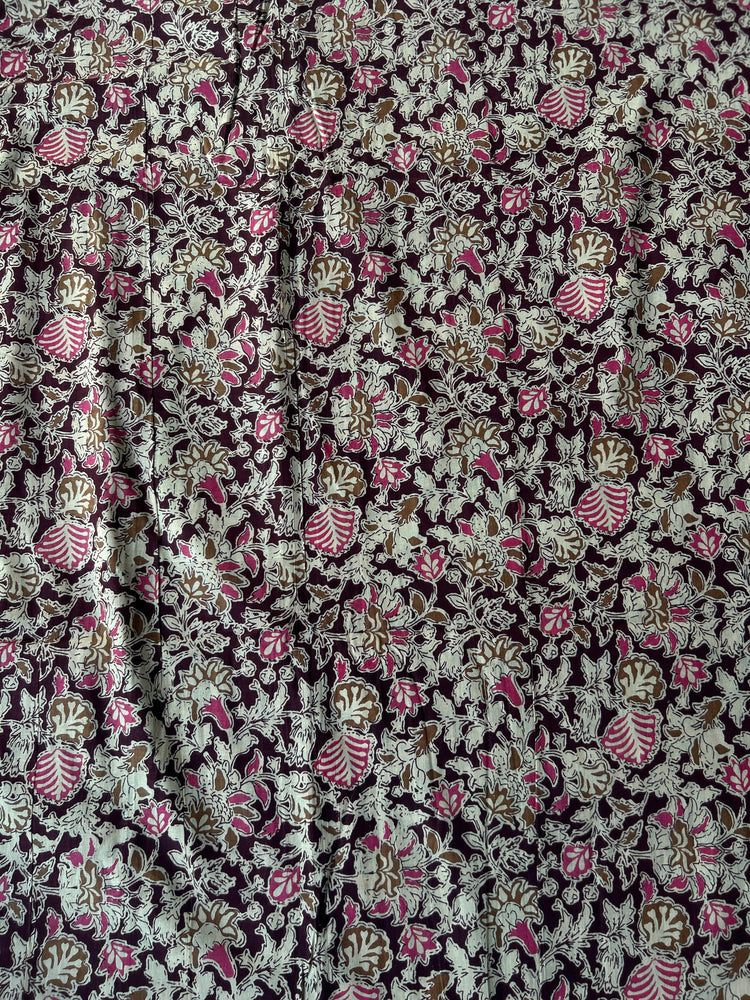 Wine Floral Printed Cotton Fabric