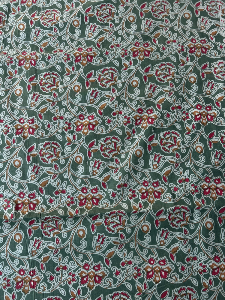 Sap Green Floral Printed Cotton Fabric