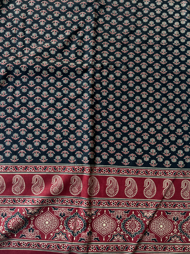 Black Ajrakh Printed Cotton Fabric