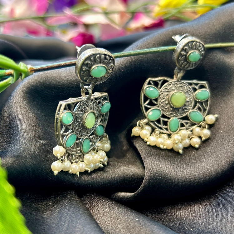 Turquoise Silver Oxidised Earrings