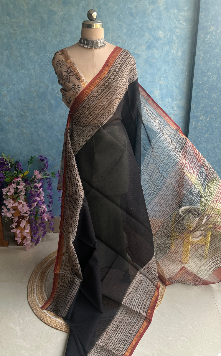 Black HandBlock Printed Kota Sari