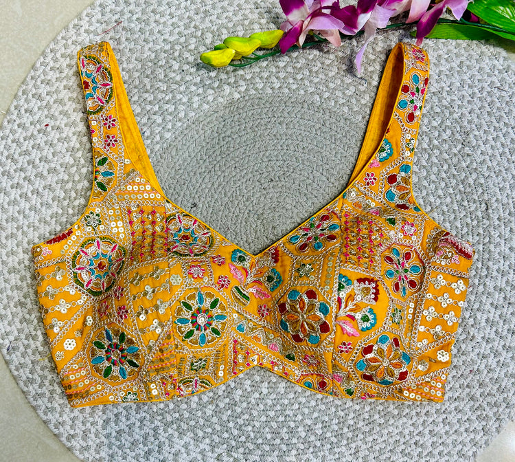 Gold Yellow Embroidery Designer Blouse