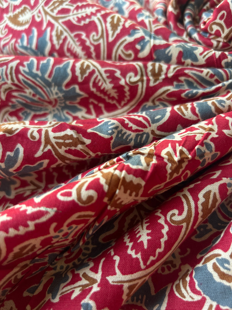 Red Floral Printed Cotton Fabric