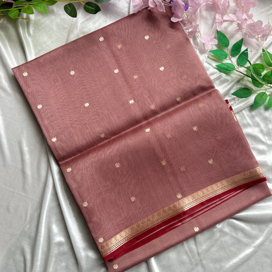Dusty Rose Pure Kora Banarasi Silk Saree