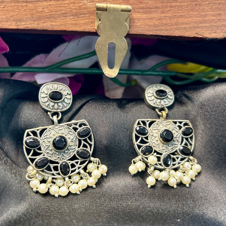 Stone Silver Oxidised Earrings