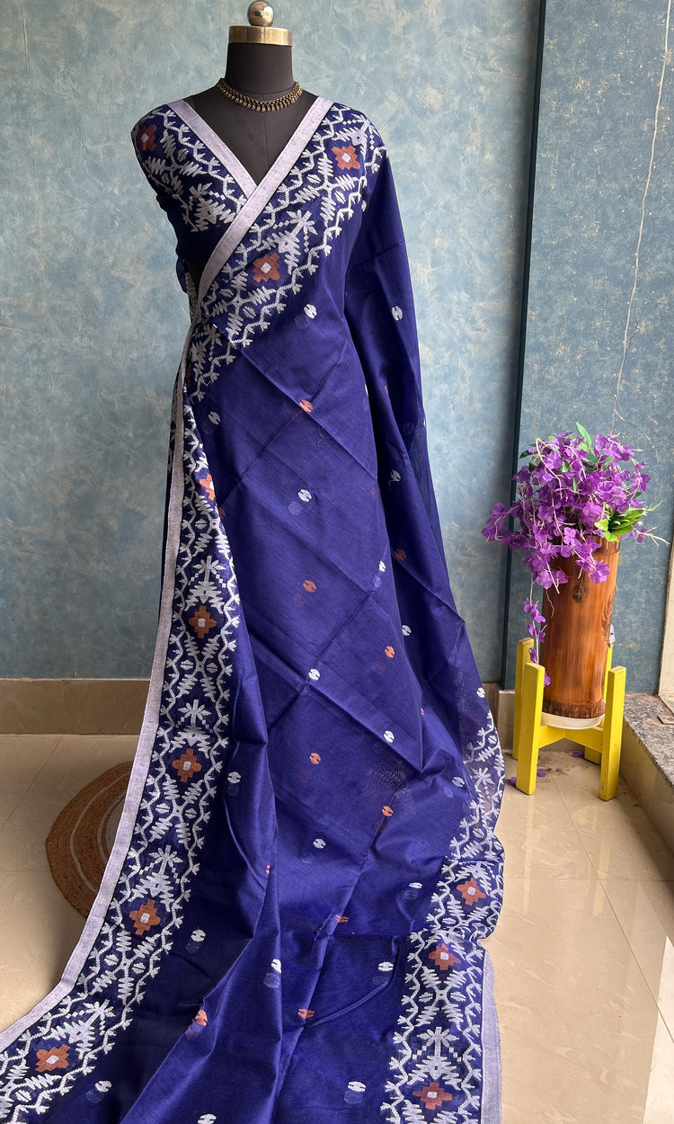 Deep Indigo Handloom Jamdani Saree