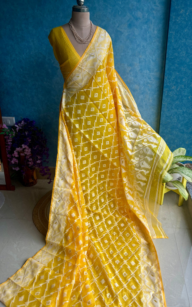 Canary Yellow Soft Dhakai Jamdani