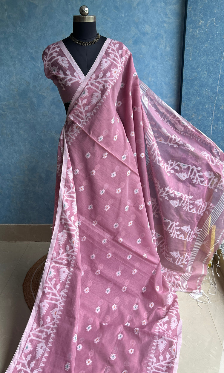 Pastel Rose Handloom Jamdani Saree
