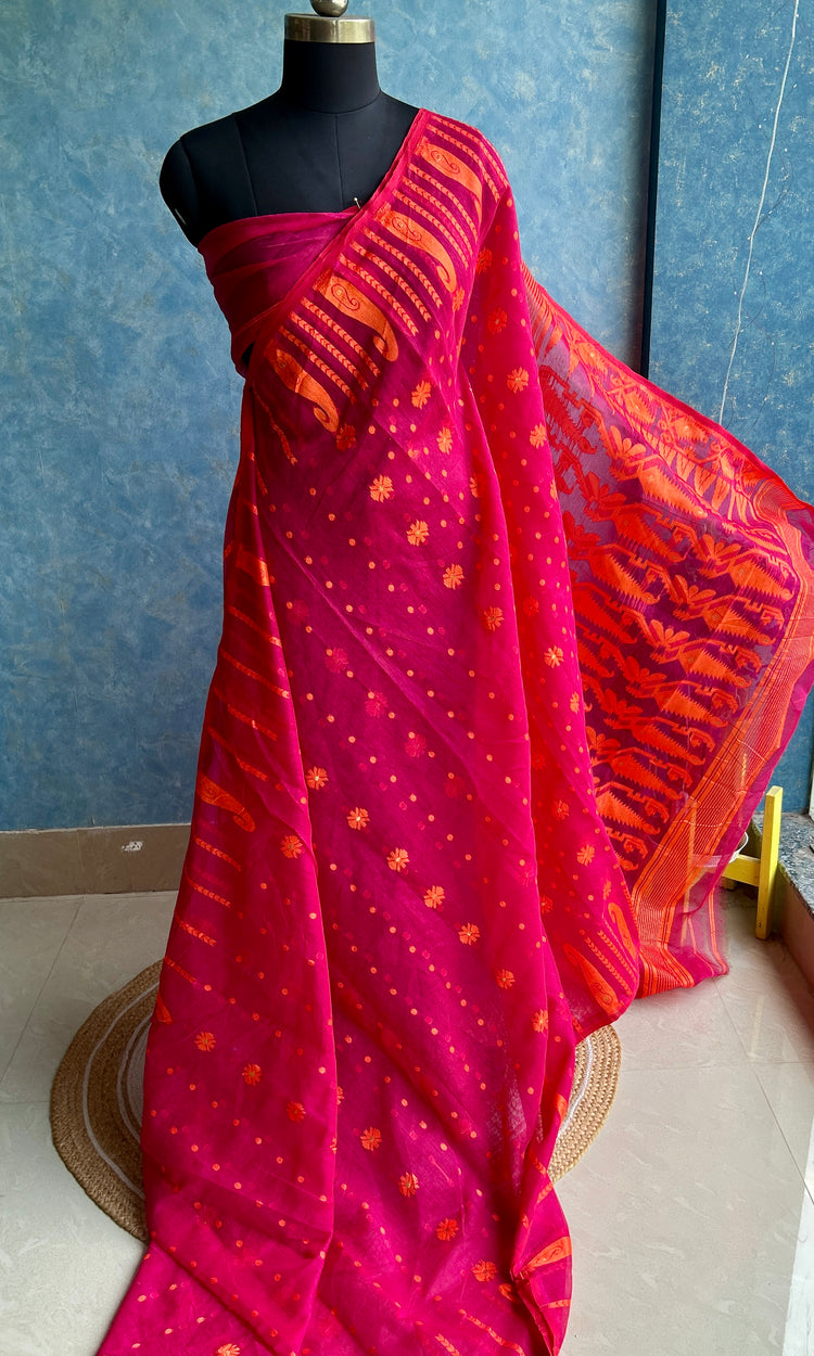 Pink Orange Soft Dhakai Jamdani
