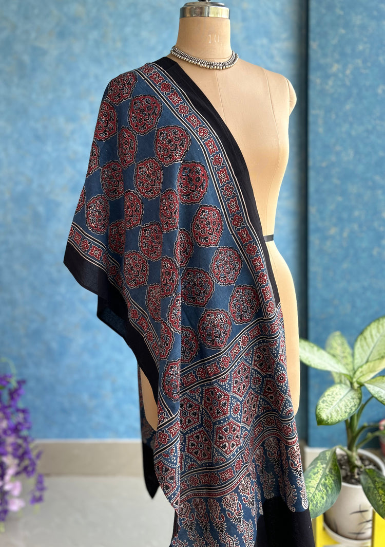 Ajrakh Block Printed Mul Stole