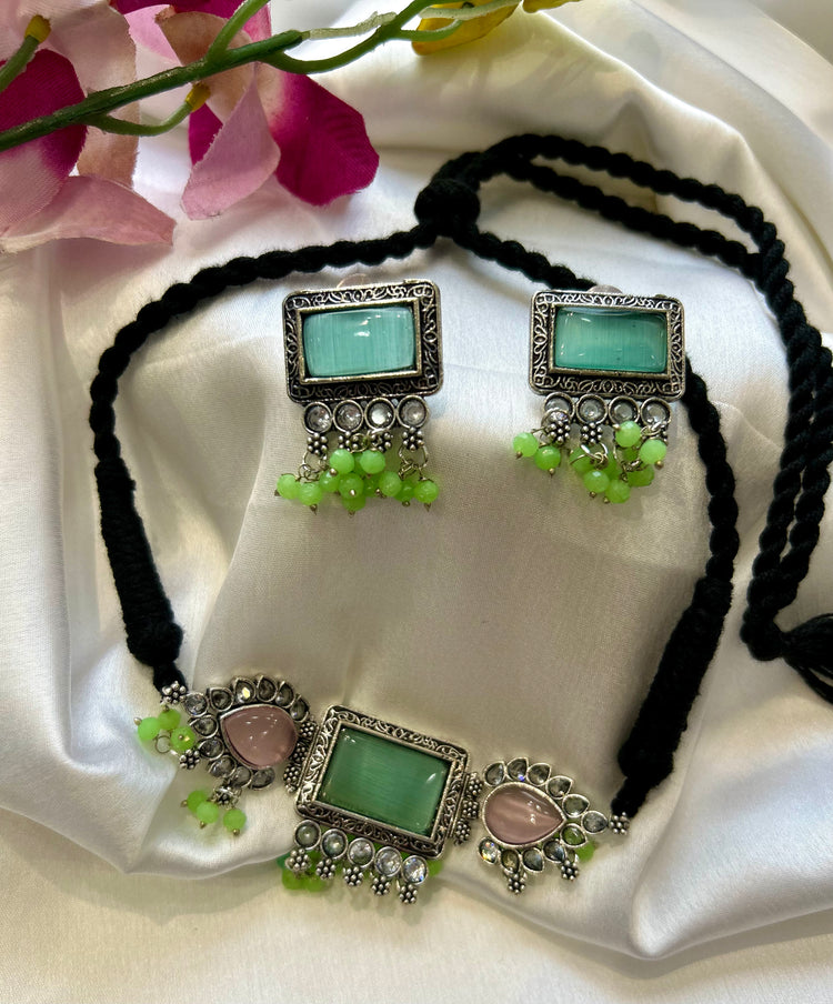Pastle Green Kundan Oxidised Choker Set