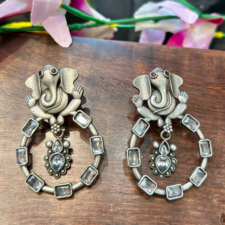 Ganesh Silver Oxidised Earrings