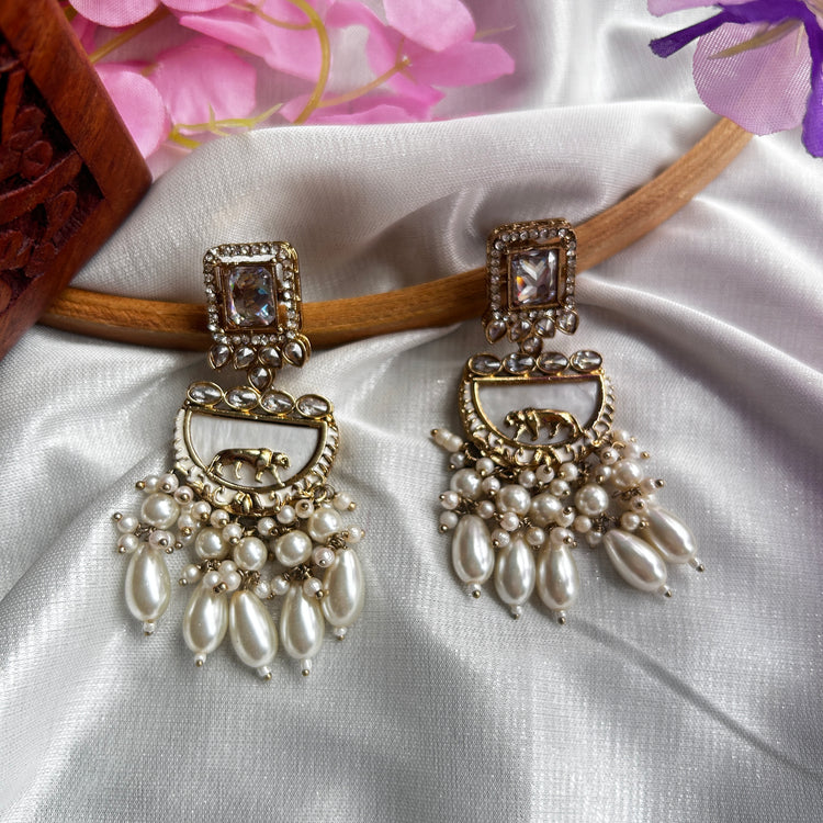 Hasrat- Gold Plated White Earrings