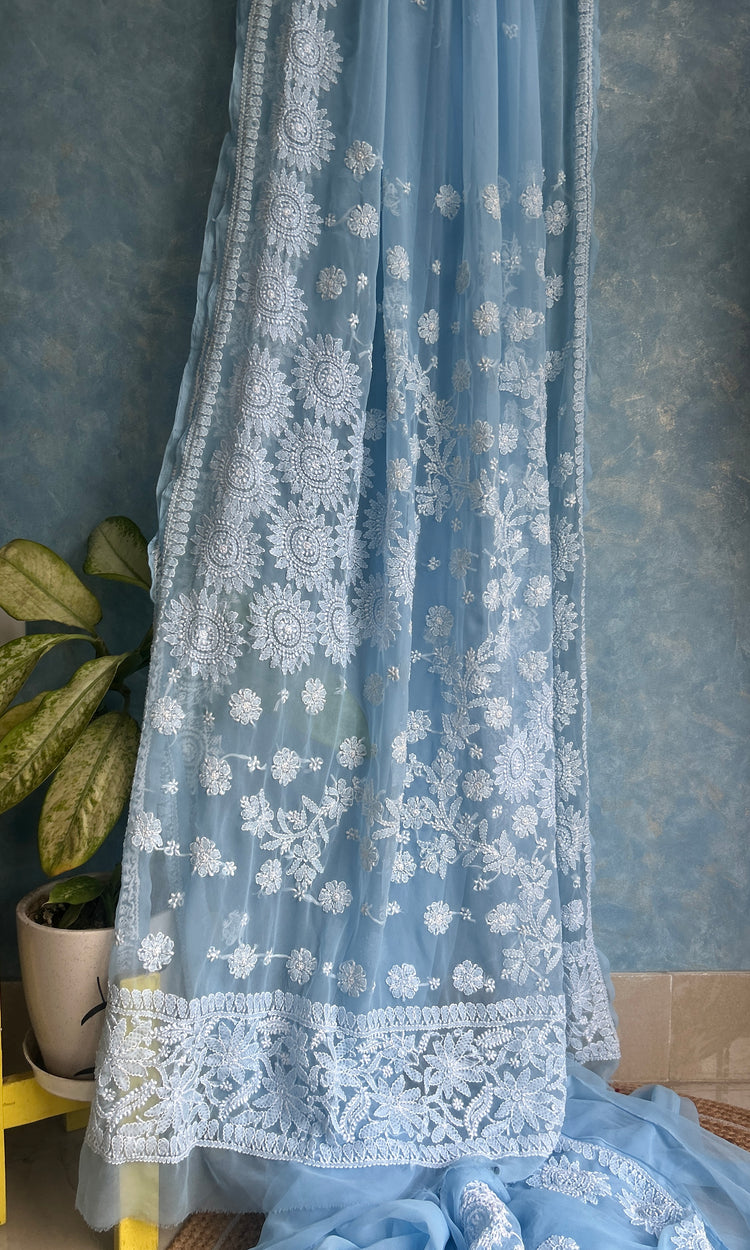 Powder Blue Chikankari Saree
