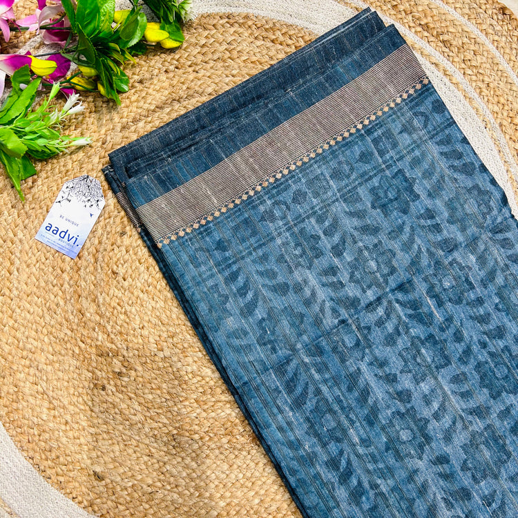 Steel Blue Semi Tussar Saree