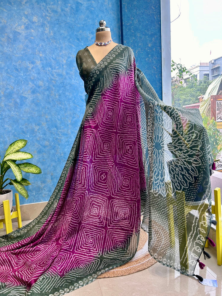 Haze Magenta With Deep Bandhni Printed Spun Chanderi Sari
