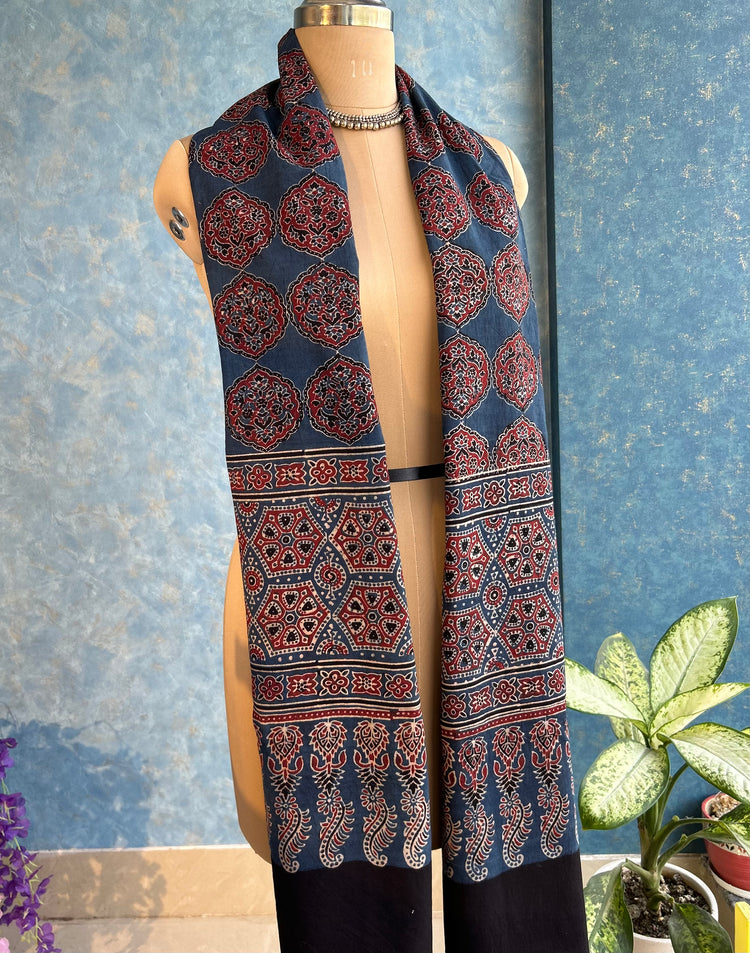 Ajrakh Block Printed Mul Stole
