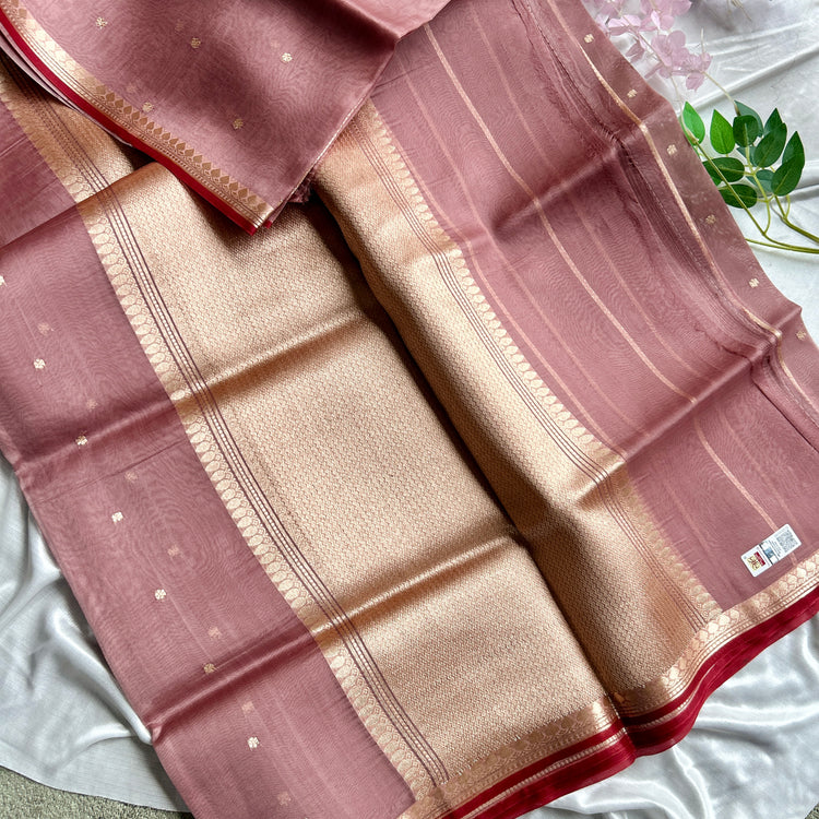 Dusty Rose Pure Kora Banarasi Silk Saree