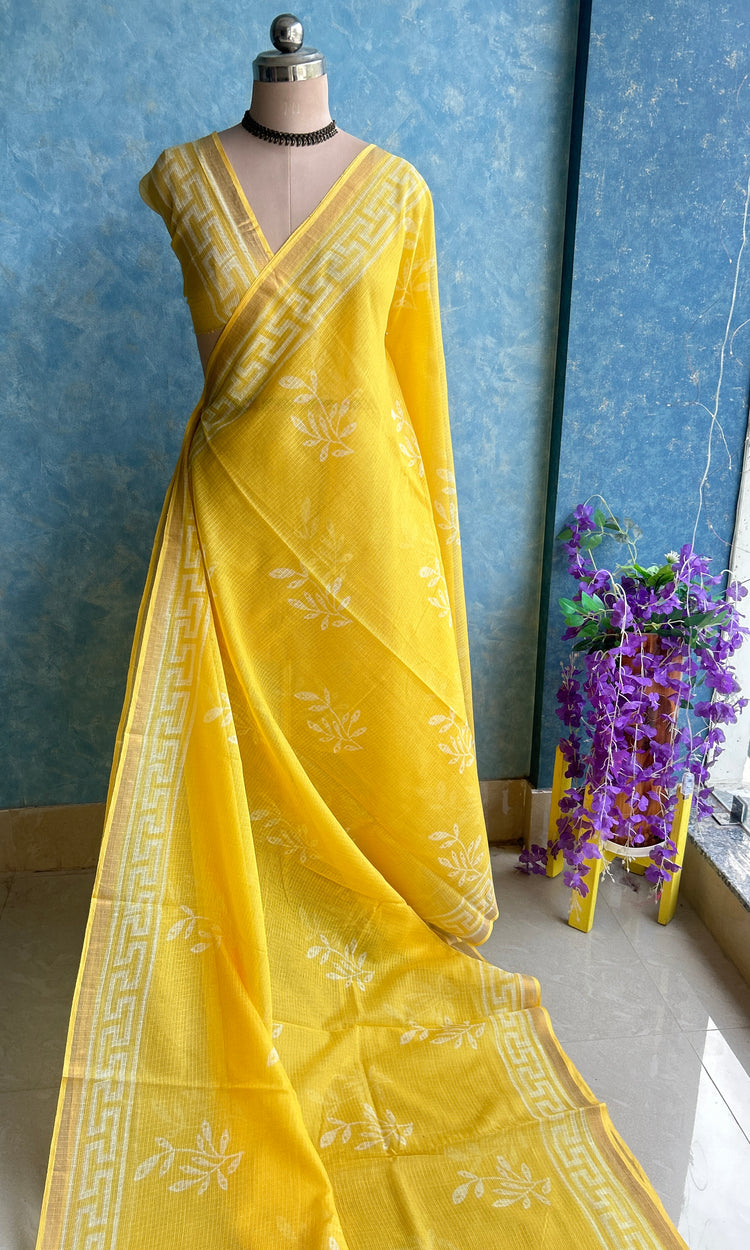 Yellow HandBlock Printed Kota Sari