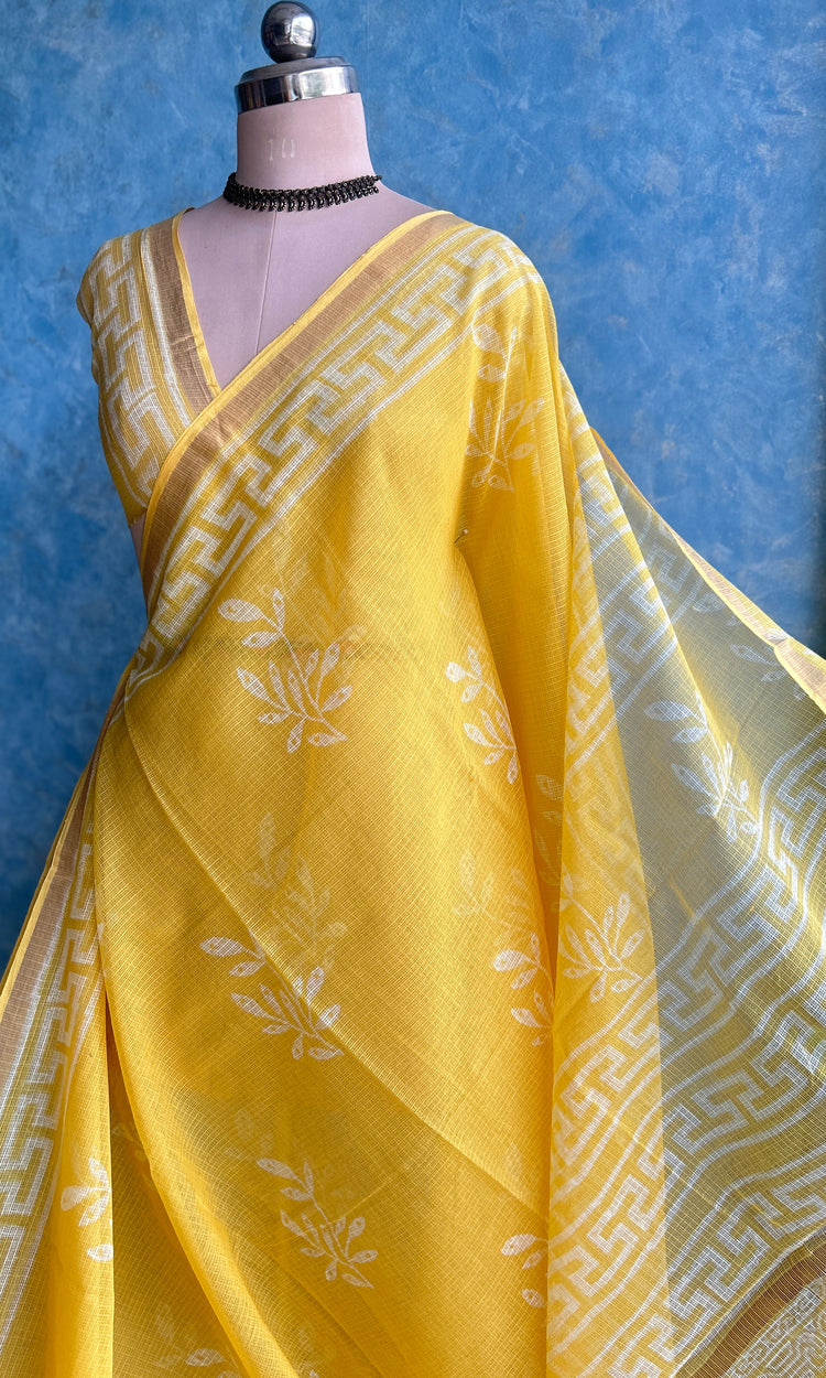 Yellow HandBlock Printed Kota Sari