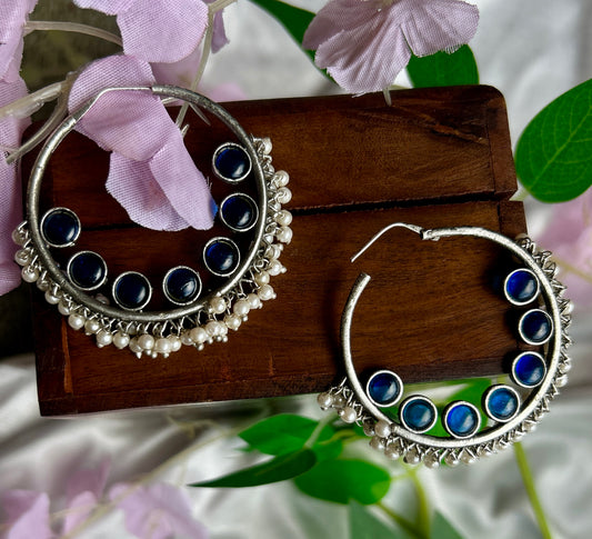 Green Silver Oxidised Earrings