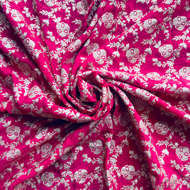 Pink Crepe Jacqaurd Zari Woven Fabric
