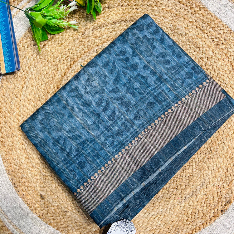 Steel Blue Semi Tussar Saree