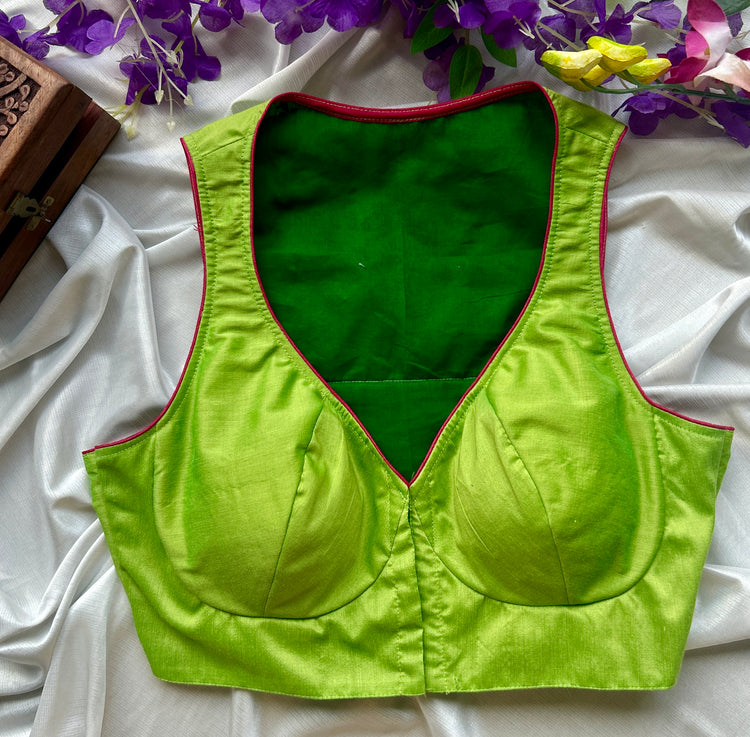 Neon Green Embroidered  Designer Cotton Blouse