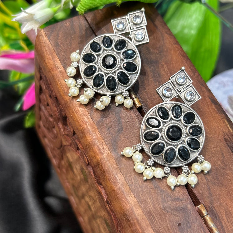 Black Silver Oxidised Earrings