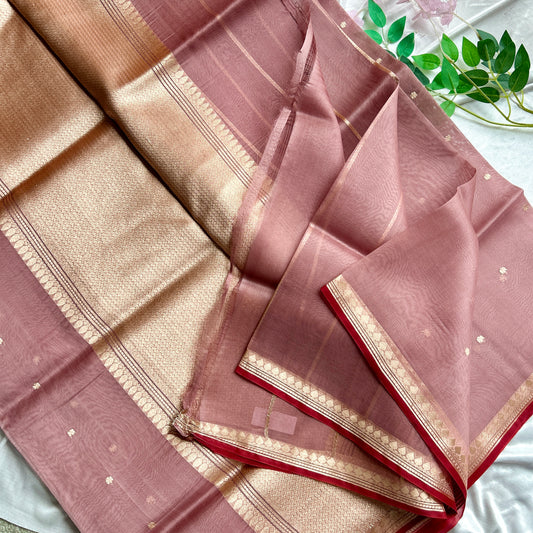 Dusty Rose Pure Kora Banarasi Silk Saree