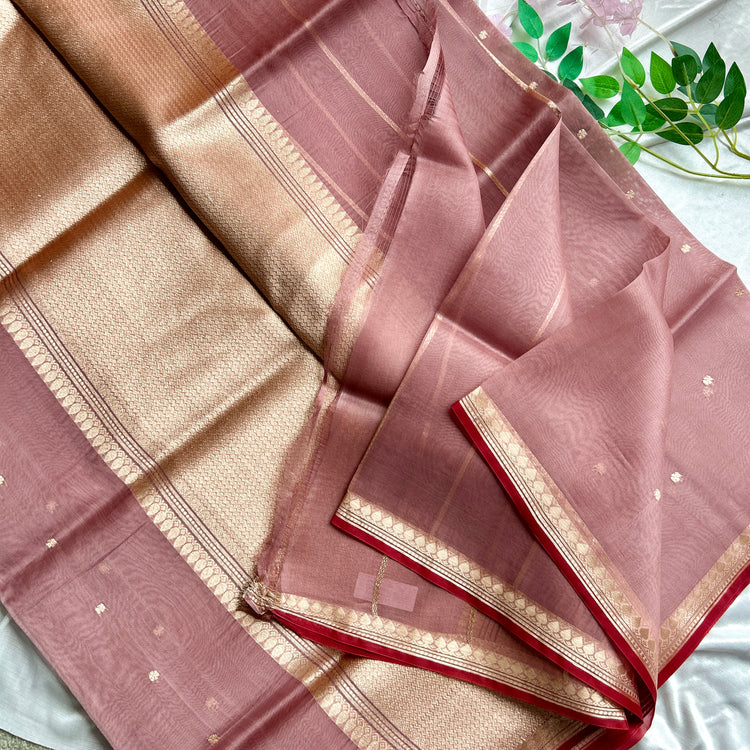 Dusty Rose Pure Kora Banarasi Silk Saree