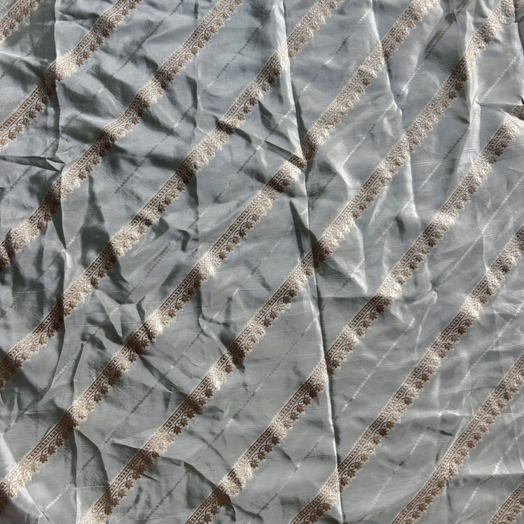 White Crepe Stripe Zari Woven Fabric