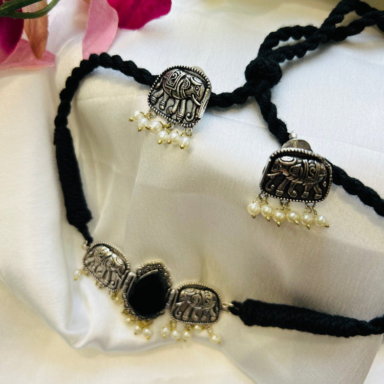 Elephant Oxidised Choker Set