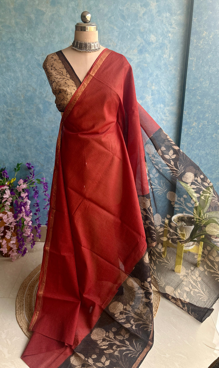 Rust HandBlock Printed Kota Sari