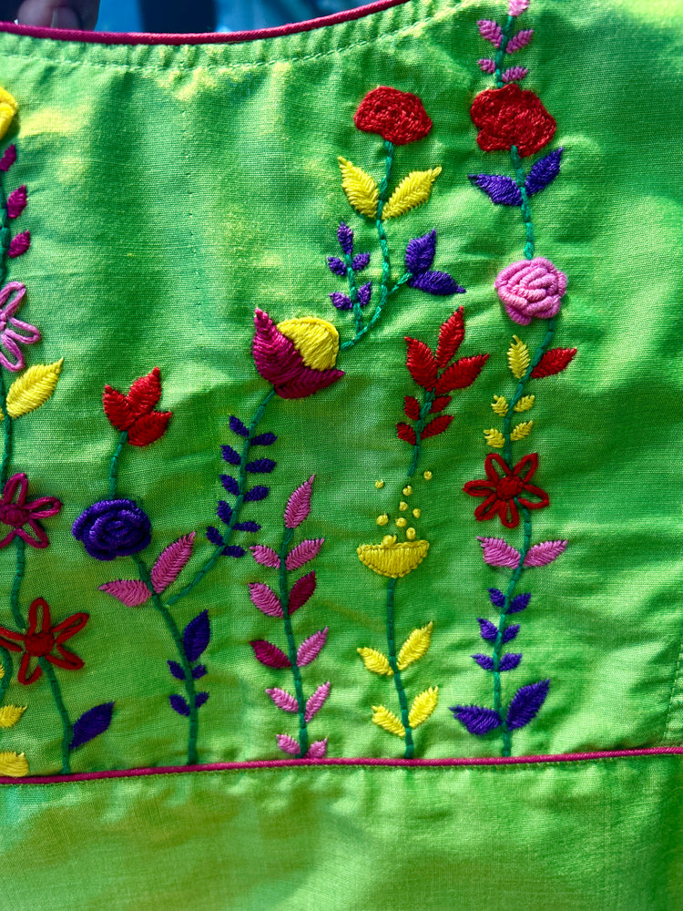 Neon Green Embroidered  Designer Cotton Blouse