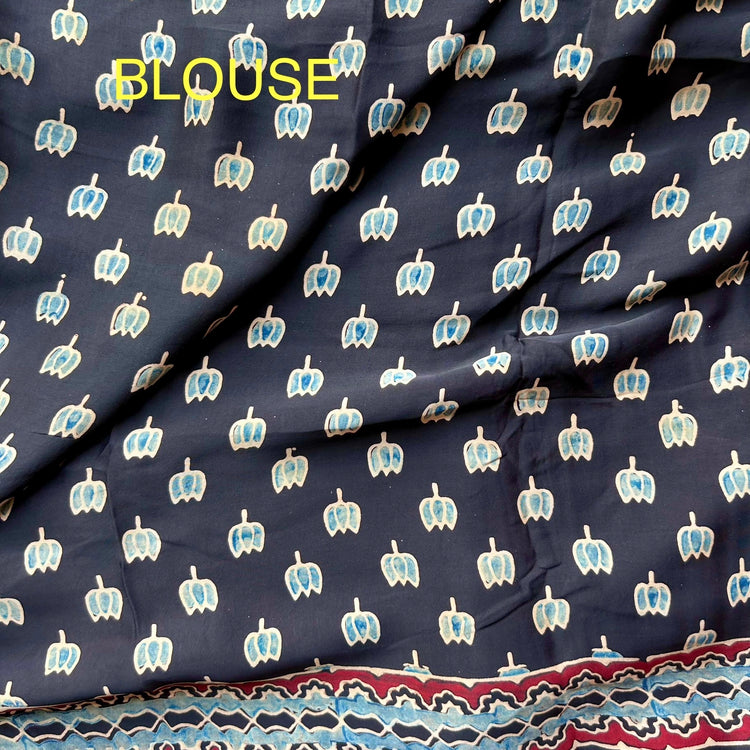 BLACK AJRAK BLOCK PRINTED MODAL SILK SARI